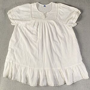 Old Navy Puff-Sleeve Tie-Neck Eyelet Mini Swing Dress Women 4X White Cottage NEW